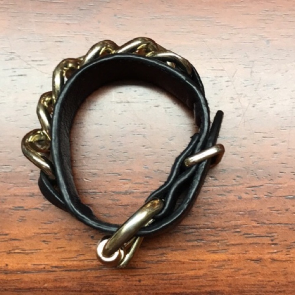 Black Faux Leather Chain Belt Bracelet NWOT - Picture 4 of 5